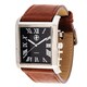 Fortune NYC Men's Silvertone Square Case Brown Leather Strap Watch