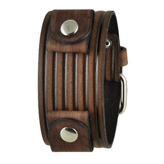 Vintage Brown Embossed Stripes Leather Cuff Band