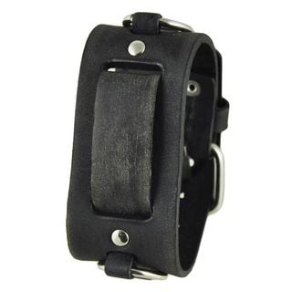 Nemesis Faded Black Leather Ring Watch Cuff Band 20-22mm