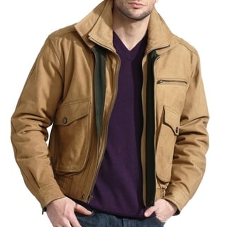 Men's Tan Genuine Nubuck Leather Bomber Jacket