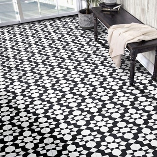 Pack of 12 Affos Black and White Handmade Cement and Granite 8-inch Floor and Wall Tile (Morocco)