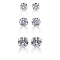 Sterling Silver Clear Cubic Zirconia 3-Pair Earring Stud Set (4, 6, 8mm)
