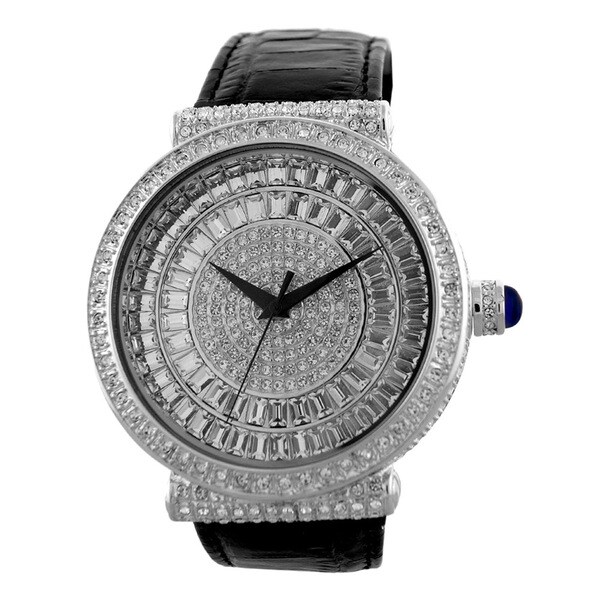 Bling Master Men's Brass Leather Strap Infinito Crystal Accent Watch