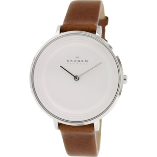 Skagen Women's SKW2214 Ditte Analog Silver Dial Brown Leather Watch