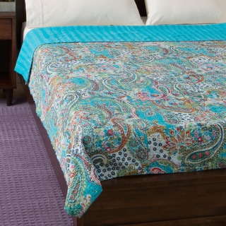 Cotton Kantha Turquoise Bed Cover (India)
