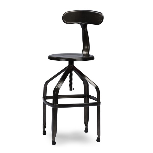 Architect's Industrial Bar Stool with Backrest in Gun Metal 17300088