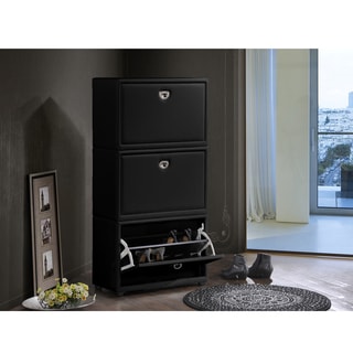 Baxton Studio Petito Contemporary 3-tier Black Leather Upholstered Shoe Cabinet