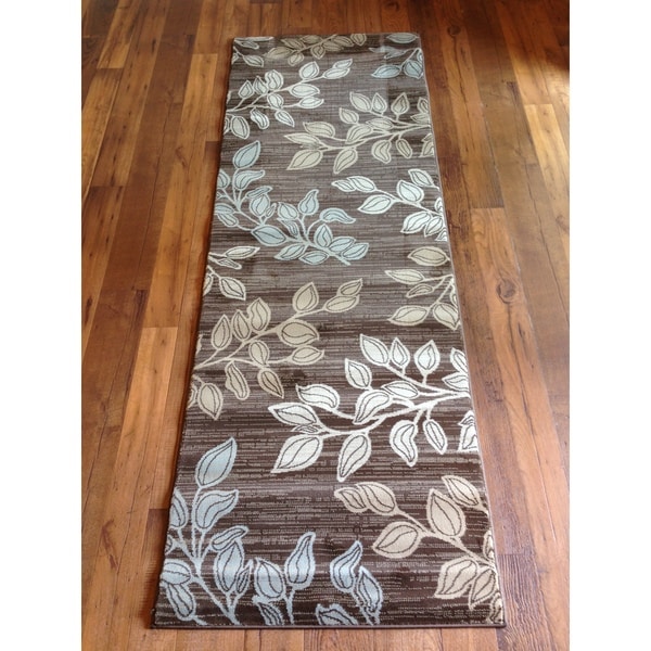 Grey Blue Brown Floral Contemporary Area Rug (2'7 x 7'7) 17308007