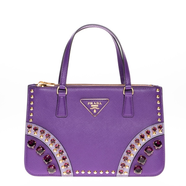 Prada Saffiano Leather Purple Embellished Mini Tote - 17309543 ...