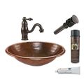 Premier Copper Products Oval Self Rimming Hammered Copper Sink with Orb Single Handle Faucet
