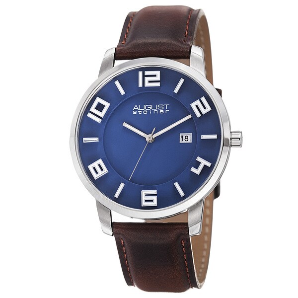 August Steiner Men's Ultra-Thin Swiss Quartz Leather Strap Watch