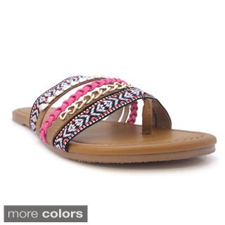Olivia Miller Women's 'Mati' Multi Color Strap Braided Chain Sandals