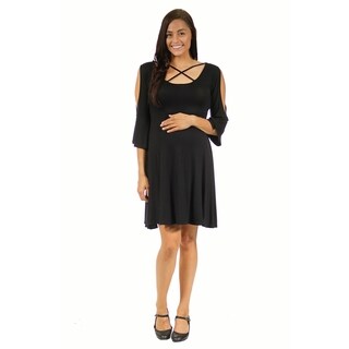 24/7 Comfort Apparel Women's Maternity Neck-Split Sleeve Dress