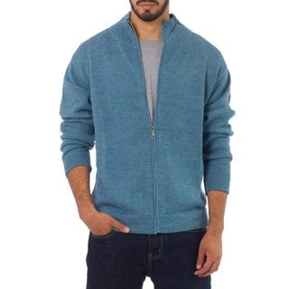 Handcrafted Men's Alpaca 'Modern Sky' Cardigan (Peru)