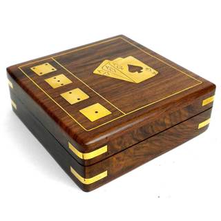 Handcrafted Sheesham Wood Card Box with Dice (India)