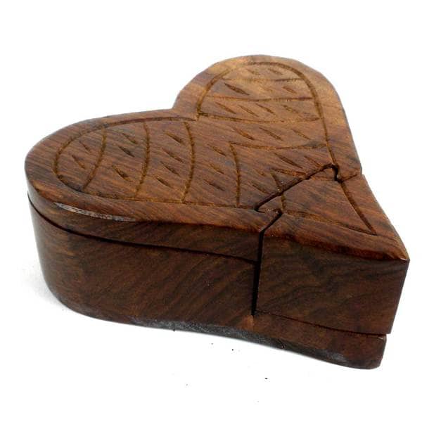 Handcrafted Sheesham Wood Heart Puzzle Box (India)