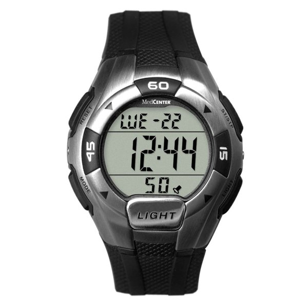 MedCenter Men's 5-alarm Sport or Medical Reminder Digital Black Watch 