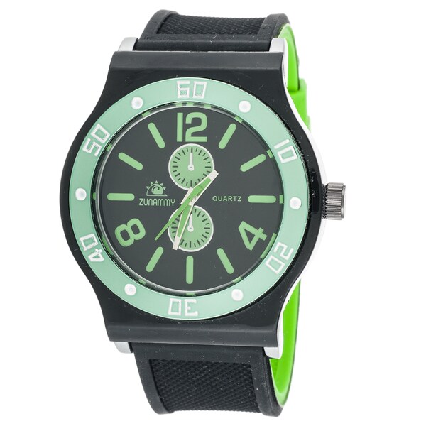 Zunammy Men's Green Case & Ring / Green & Black Rubber Strap Watch