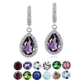 Glitzy Rocks Sterling Silver Birthstone Teardrop Dangle Earrings