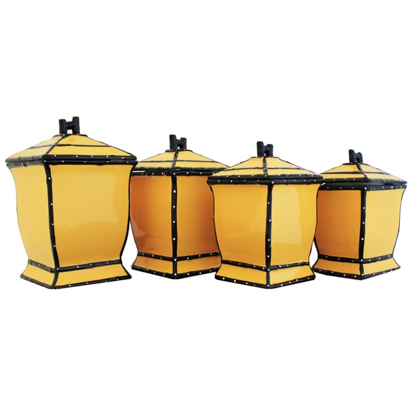 Country French Hand-painted 4-piece Yellow Square Canister Set