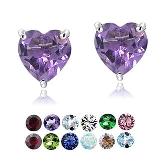 Glitzy Rocks Sterling Silver Birthstone Heart Studs