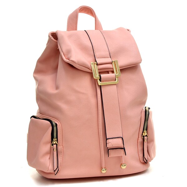 Dasein Faux Leather Drawsrting Accent Backpack with Side Pockets