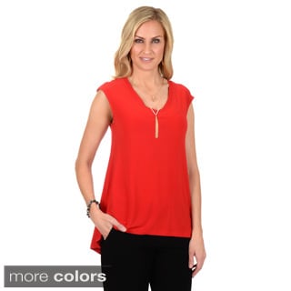 Timeless Comfort by Journee Women's Hi-lo Lace Back V-neck Top