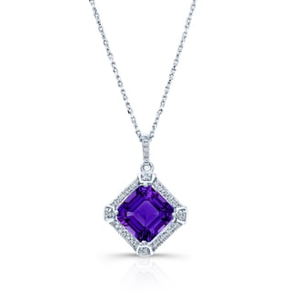 Estie G 14k White Gold Amethyst and 1/10ct TDW Diamond Twist Curb Chain Necklace (H-I, SI1-SI2)