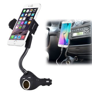 Insten Universal Dual Port USB Car Phone Holder Car Charger/ Socket for Apple iPhone 6/ 6+/ Samsung Galaxy S5/ S6/ HTC One M8 M9