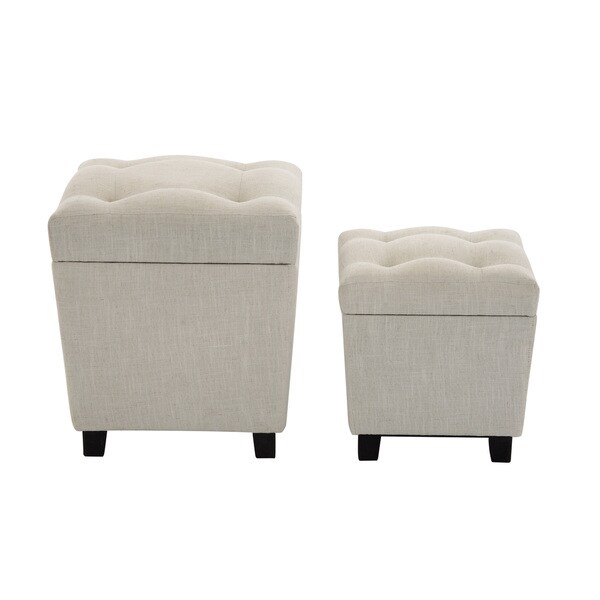 White Wooden Upholstered Ottoman (Set of 2) 17360838
