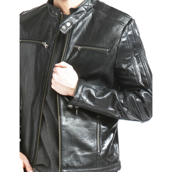 Men's Black Lambskin Leather Cafe Racer Jacket
