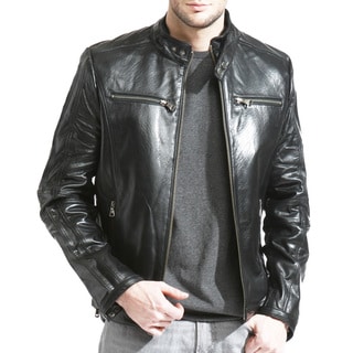 Men's Black Lambskin Leather Cafe Racer Jacket