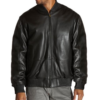Mens Genuine Lambskin Leather Baseball Bomber Jacket with Zip-out Liner