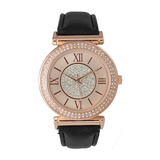 Olivia Pratt Elegant Center Sparkle Leather Watch