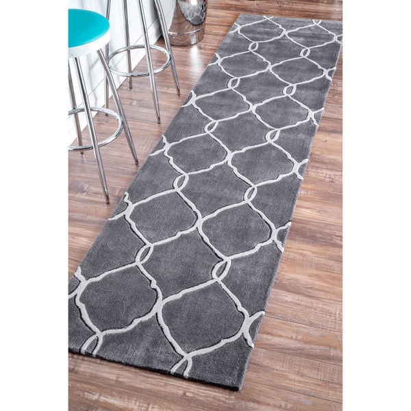 nuLOOM Handmade Pino Moroccan Grey Trellis Runner Rug (2'6 x 10') (As Is Item)