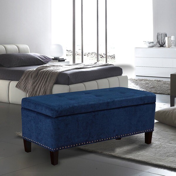 Adeco Microfiber Tufted Rectangle Storage Bench Ottoman 17389910
