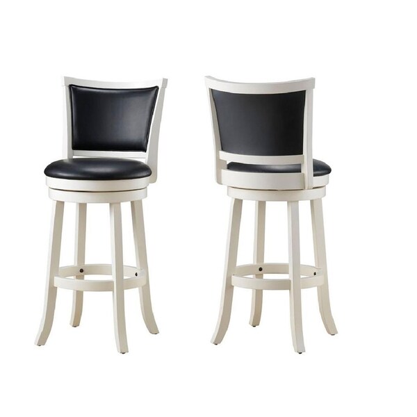 Watson White Solid Wood Swivel Bar Stool with Black Faux Leather
