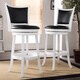 Watson White Solid Wood Swivel Bar Stool with Black Faux Leather Upholstered Seat (Set of 2)
