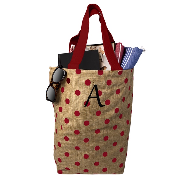 Personalized Red Polka Dot Natural Jute Market Tote