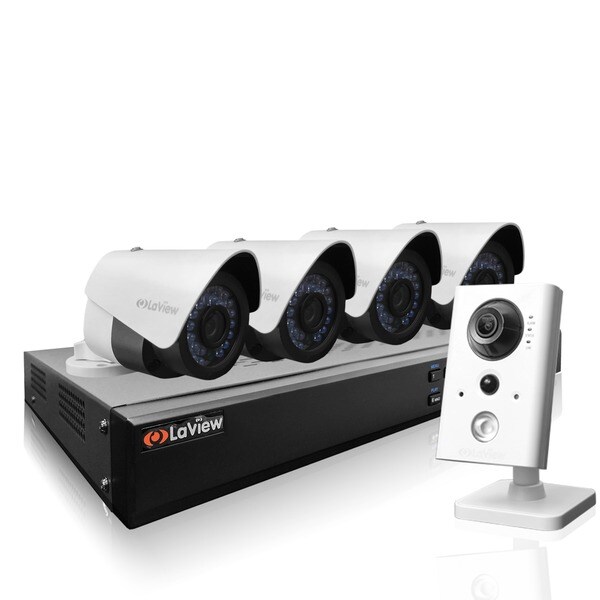 LaView 8 Channel 1080p IP True PoE NVR with 2TB HDD, (1) WiFi 1080p, (4) 1080p IP Full Motion Night Vision Cameras, and App