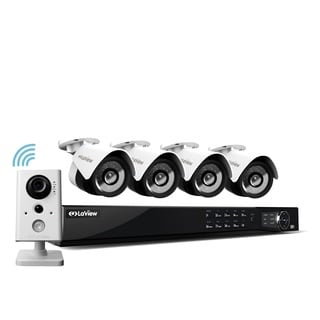 LaView 8 Channel 1080p IP True PoE NVR with 2TB HDD, (1) WiFi 1080p, (4) 1080p IP Full Motion Night Vision Cameras, and App