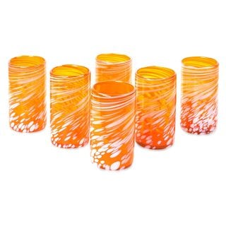 Set of 6 Handcrafted Blown Glass 'Festive Orange' Tumblers (Mexico)