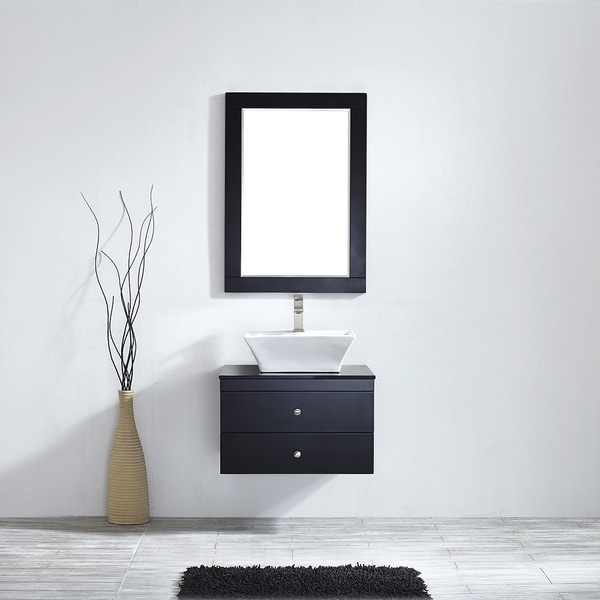 Ravenna 24-inch Espresso Single Vanity with White Vessel Sink, Black ...