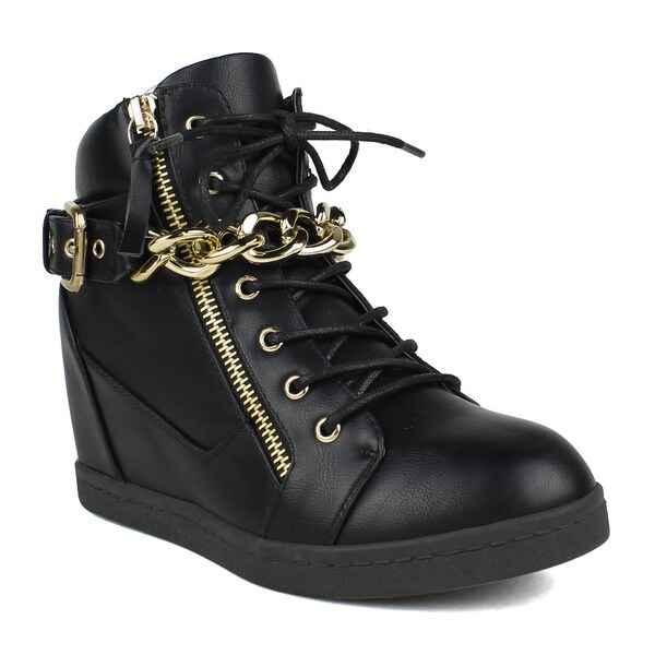 Fahrenheit Women's Lace-up Chain Detail Women's Wedge Sneakers