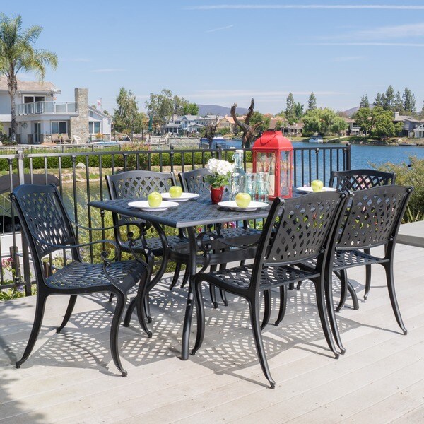 Christopher Knight Home Outdoor Cayman 7-piece Cast Aluminum Black Sand Dining Set