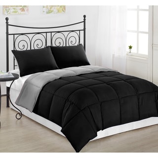 Ultra Soft and Cozy Black / Grey Reversible Hypoallergenic Alternative Down Comforter/ Duvet Insert Set