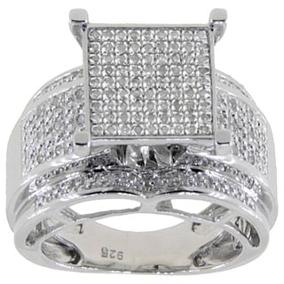 Sterling Silver 1/3ct TDW Diamond Pave Square Setting Ring (G-H, I2-I3)
