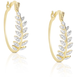 Finesque Sterling Silver Diamond Accent Leaf Hoop Earrings (I-J, I2-I3)