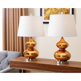 Abbyson Living Sophia Brown Chrome Glass Table Lamps (Set of 2)