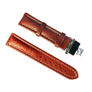 Banda Wyoming Buffalo Leather Watchband with Stainless Double Folding Butterfly Clasp Deployant Buckle-Real Italian Calf leather